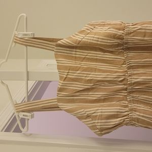 Tan with White Stripe Bib Wideleg Overalls